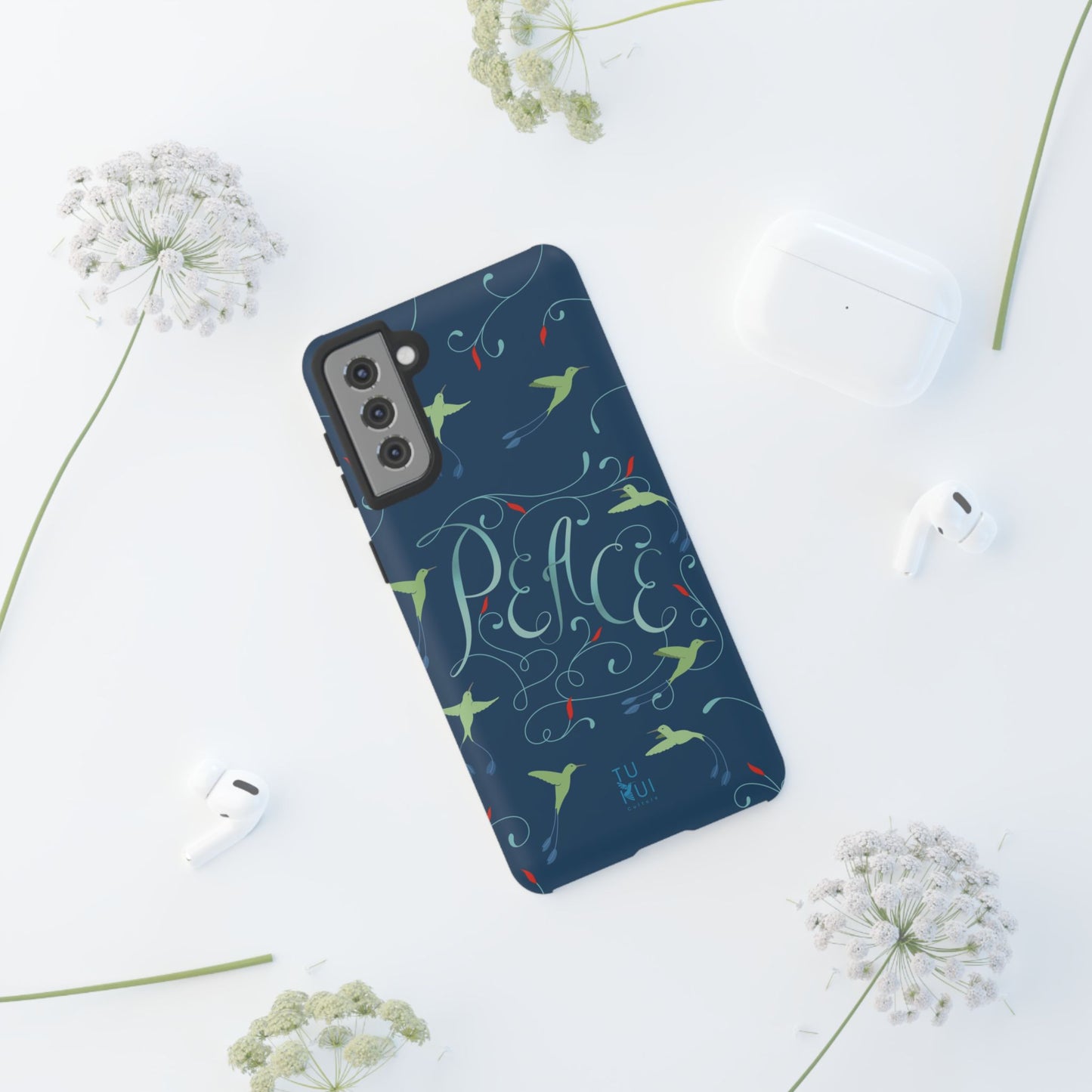 Phone Case - Hummingbirds & Flowers with Peace Lettering