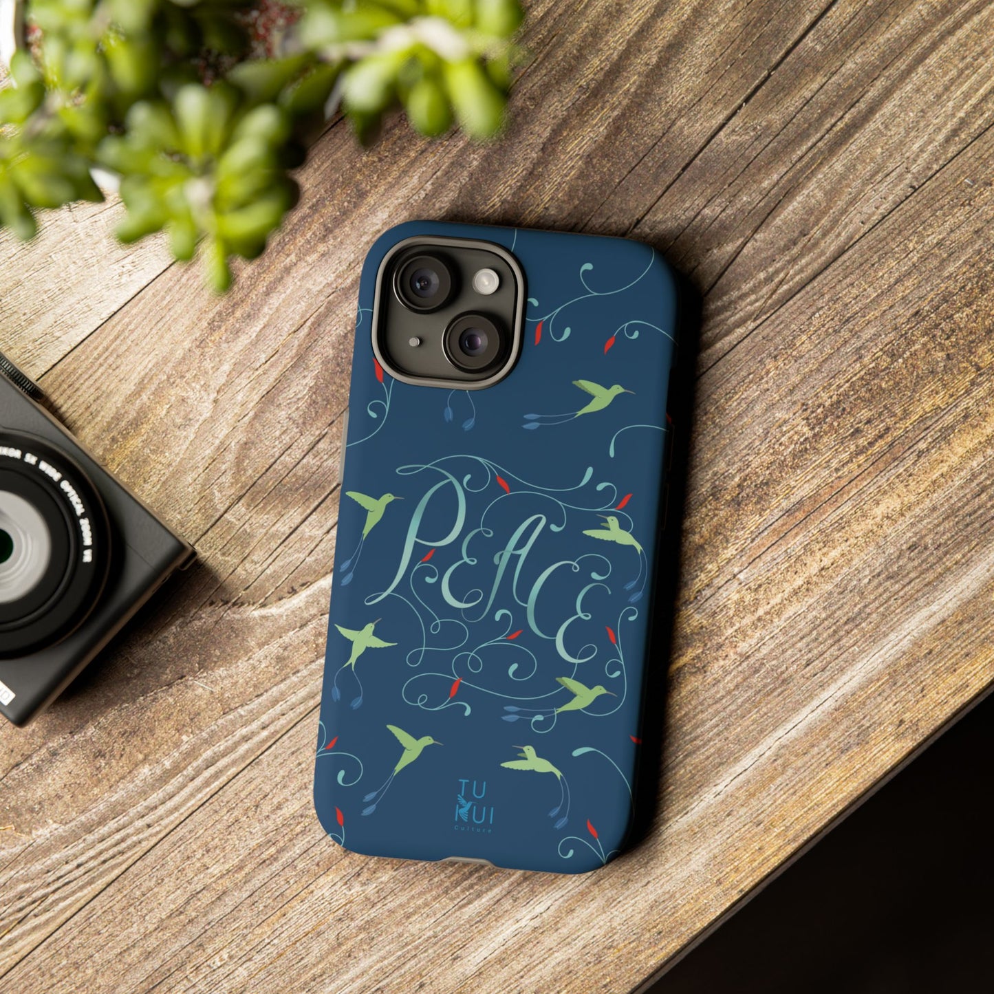 Phone Case - Hummingbirds & Flowers with Peace Lettering