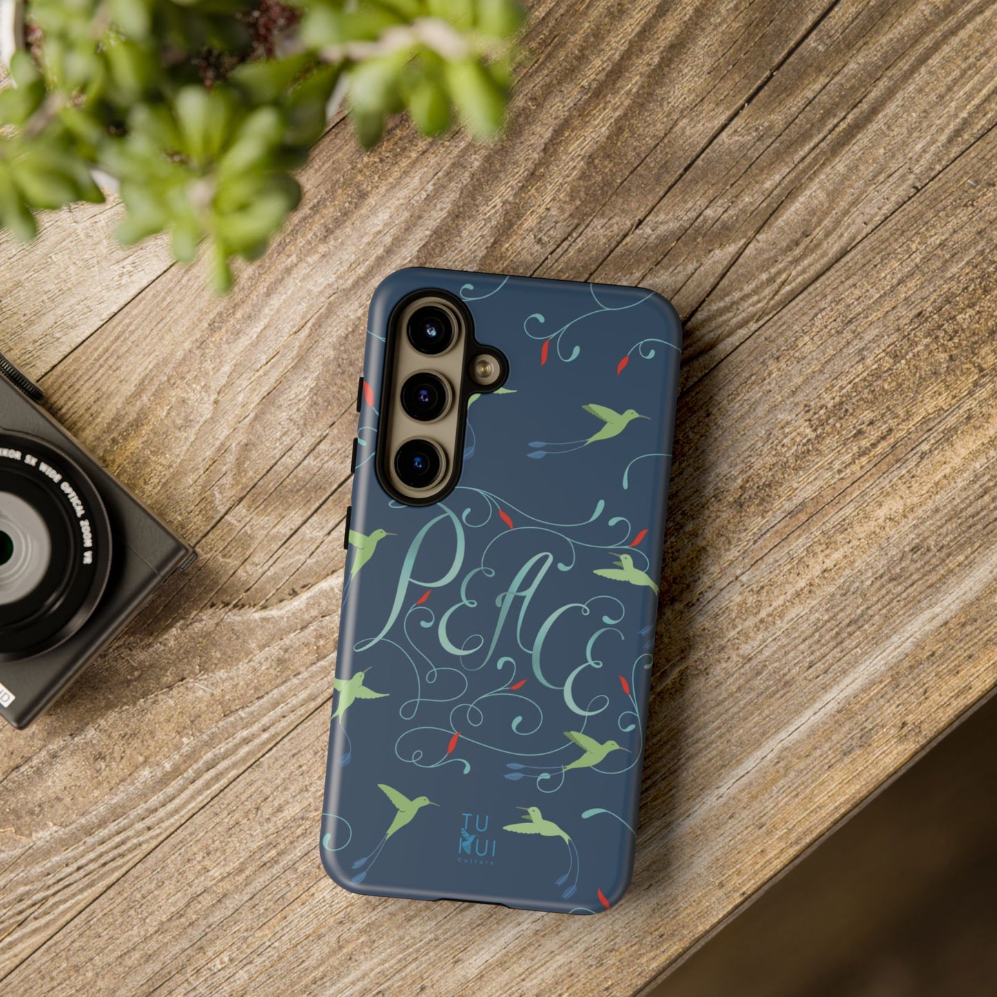 Phone Case - Hummingbirds & Flowers with Peace Lettering