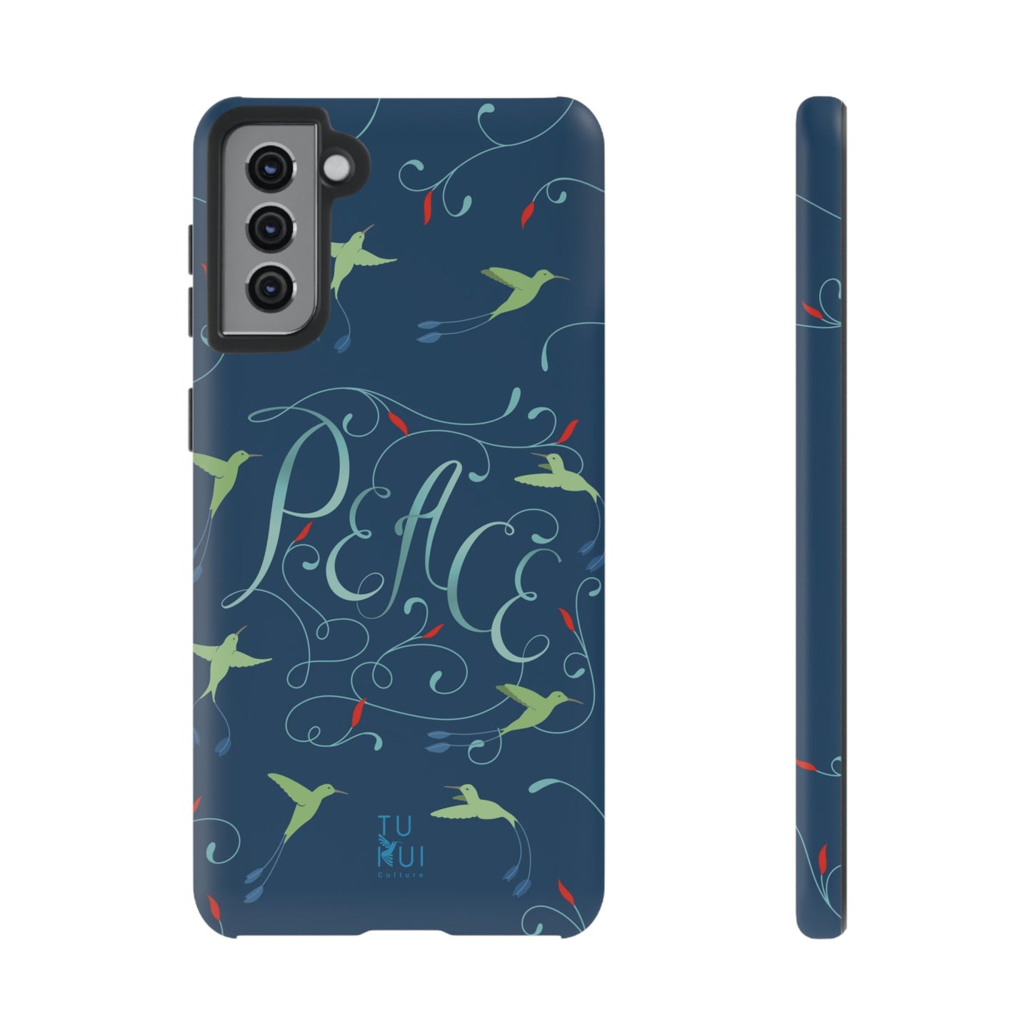 Phone Case - Hummingbirds & Flowers with Peace Lettering