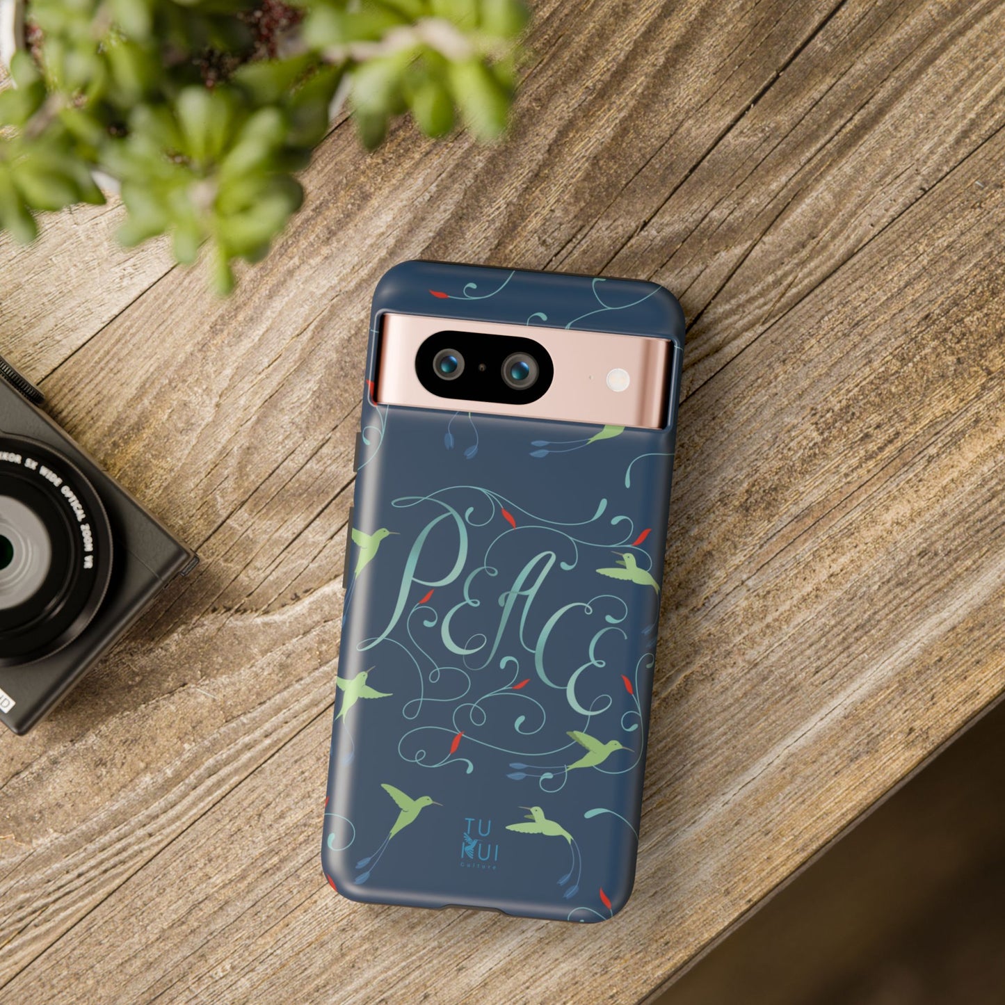Phone Case - Hummingbirds & Flowers with Peace Lettering