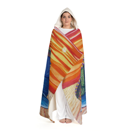 Hooded Sherpa Blanket - Wayuu Nature Woman Illustration