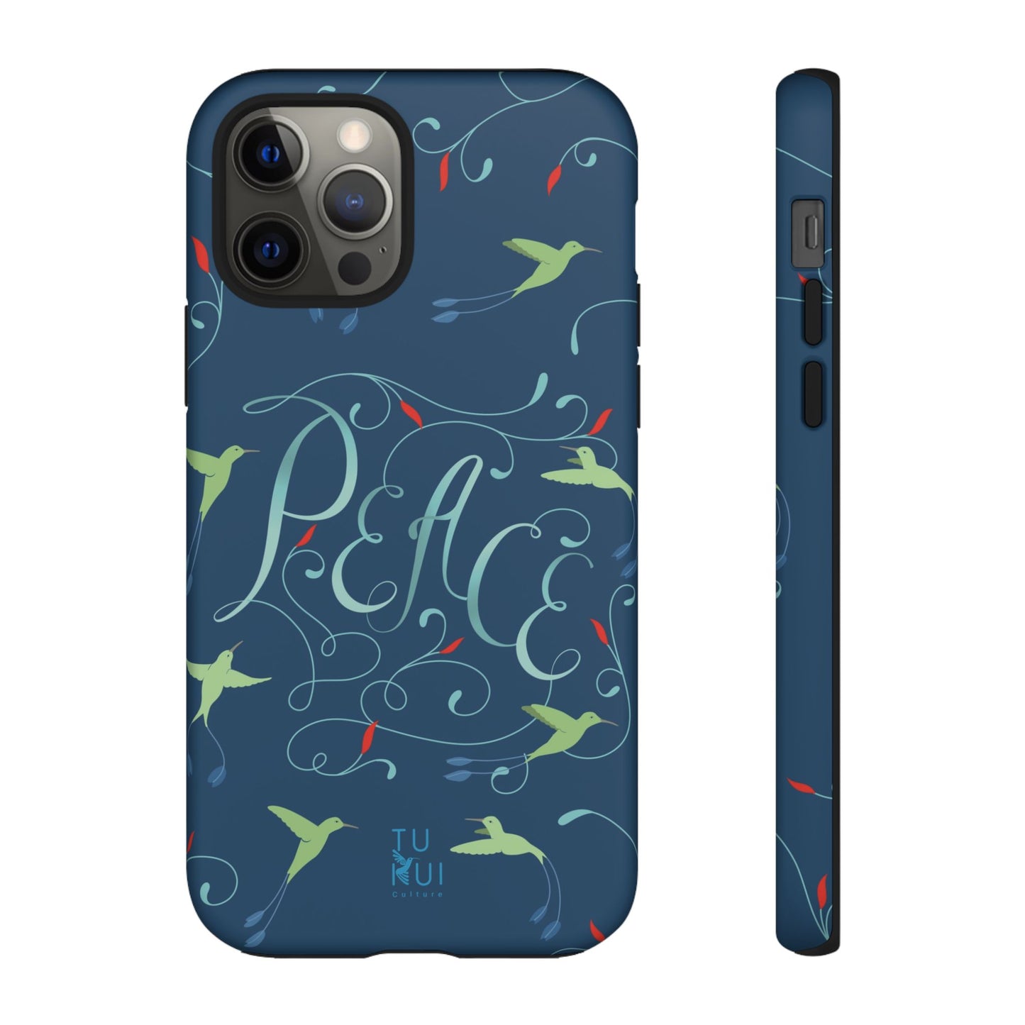 Phone Case - Hummingbirds & Flowers with Peace Lettering