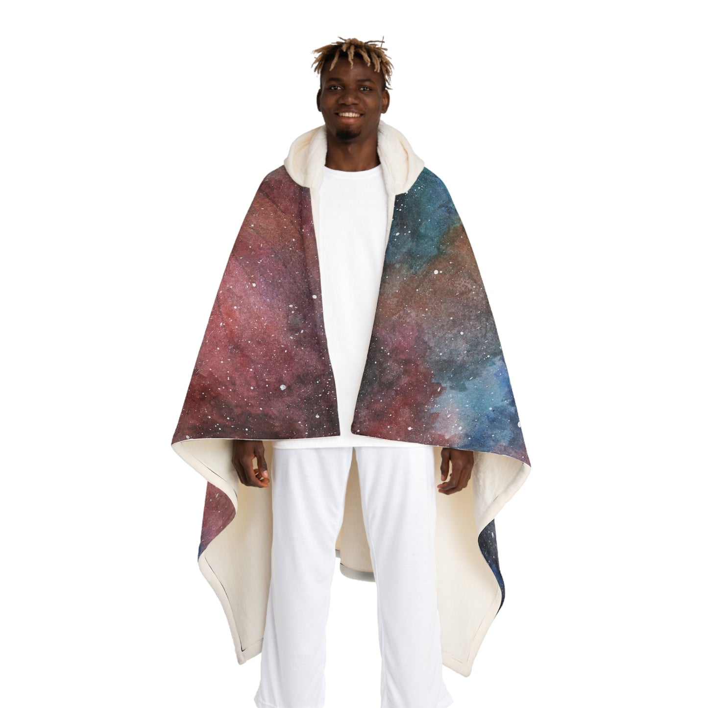 Hooded Sherpa Blanket - Galactic Cat Illustration