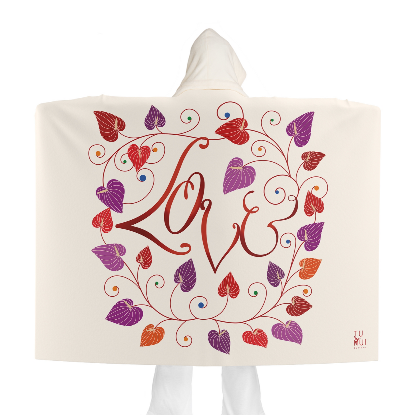 Sherpa Blanket - Red and Purple Flowers with 'Love' Lettering
