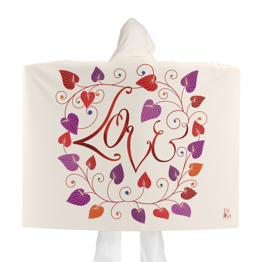 Sherpa Blanket - Red and Purple Flowers with 'Love' Lettering