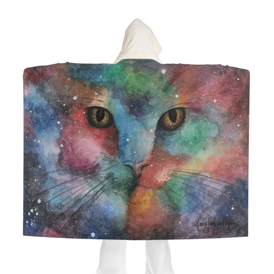 Hooded Sherpa Blanket - Galactic Cat Illustration