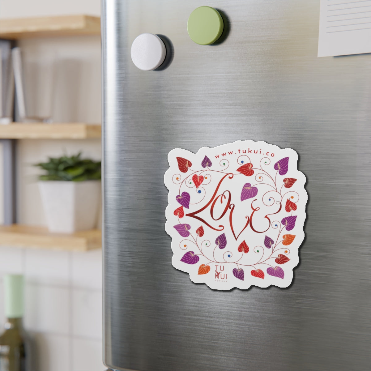 Love Floral Die-Cut Magnet — Heart Vine Refrigerator Sticker (Valentine Gift)