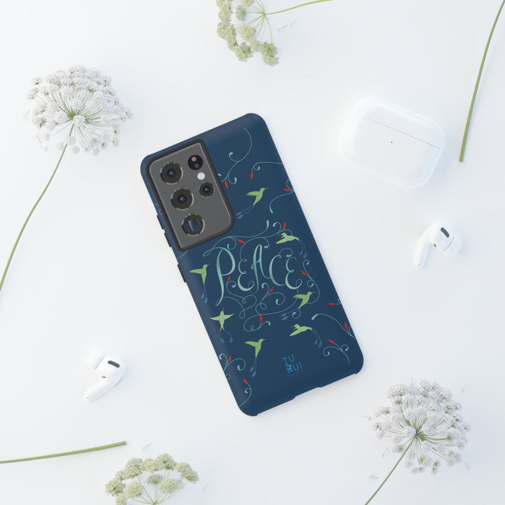 Phone Case - Hummingbirds & Flowers with Peace Lettering