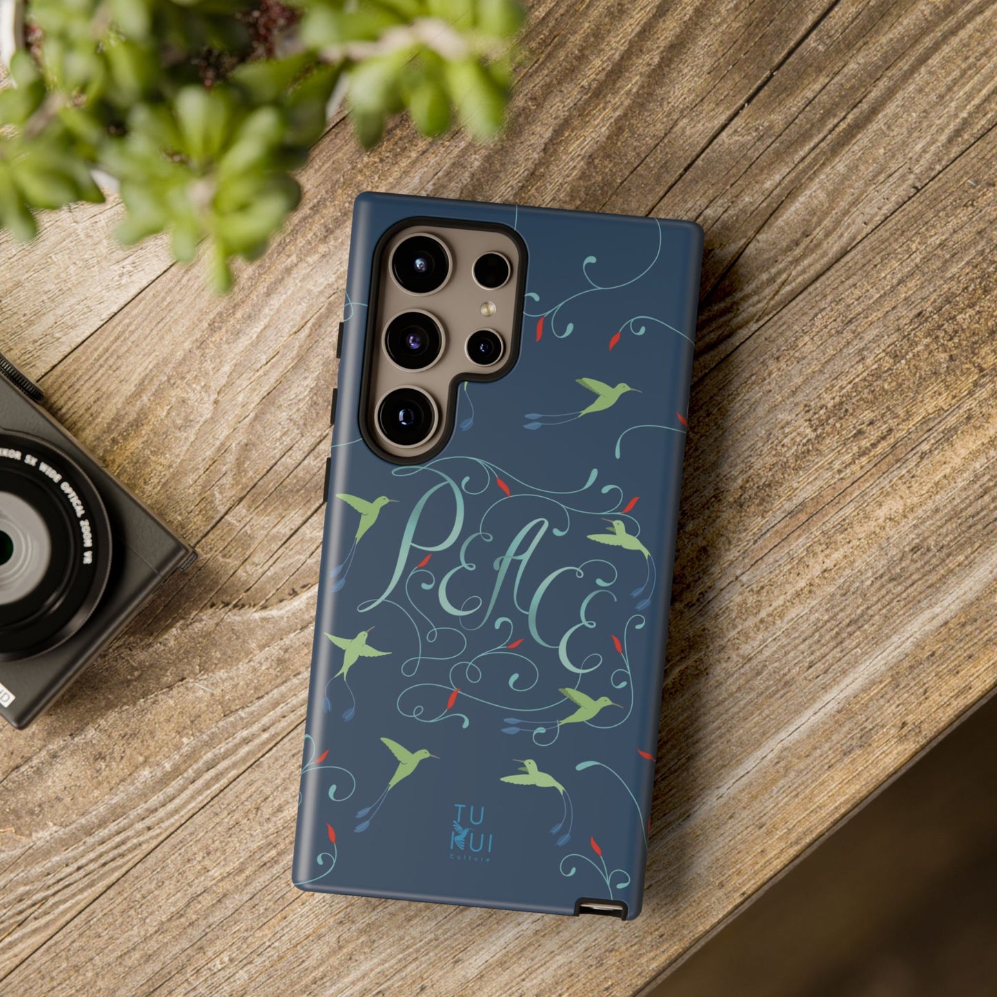 Phone Case - Hummingbirds & Flowers with Peace Lettering
