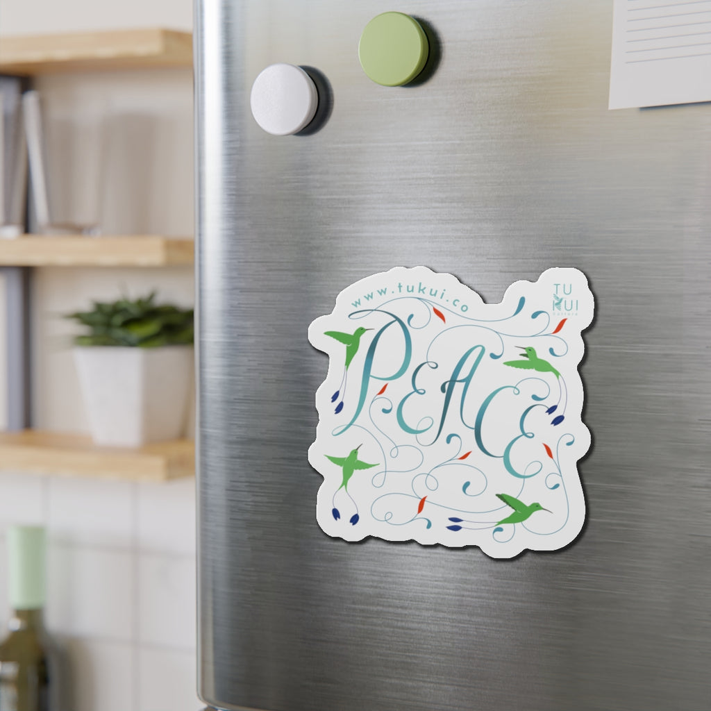 Peace Floral Die-Cut Magnet — Hummingbird & Script Refrigerator Magnet
