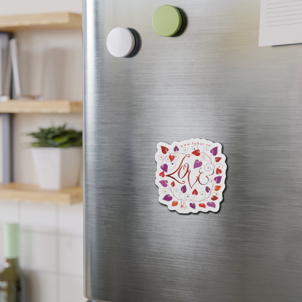 Love Floral Die-Cut Magnet — Heart Vine Refrigerator Sticker (Valentine Gift)