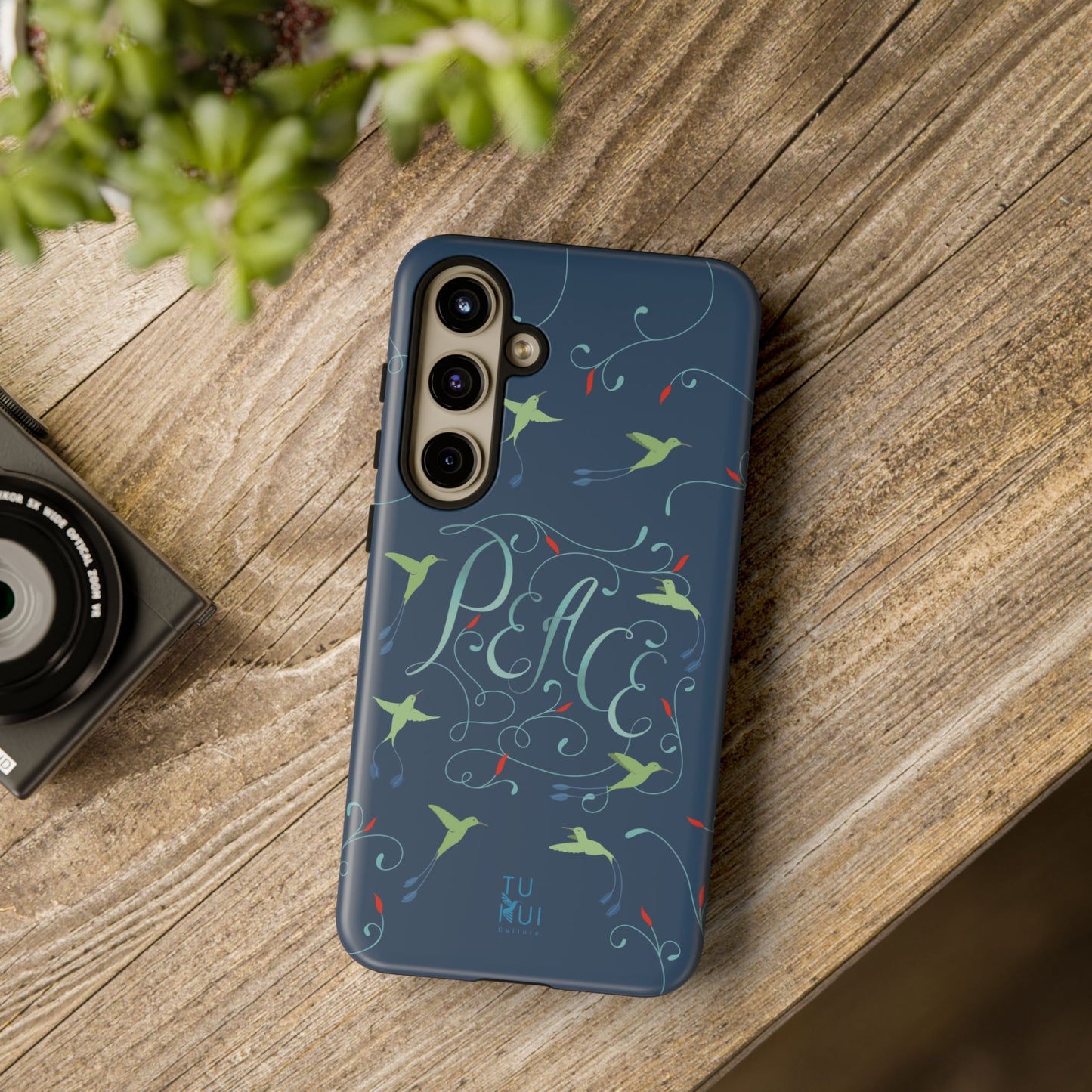 Phone Case - Hummingbirds & Flowers with Peace Lettering