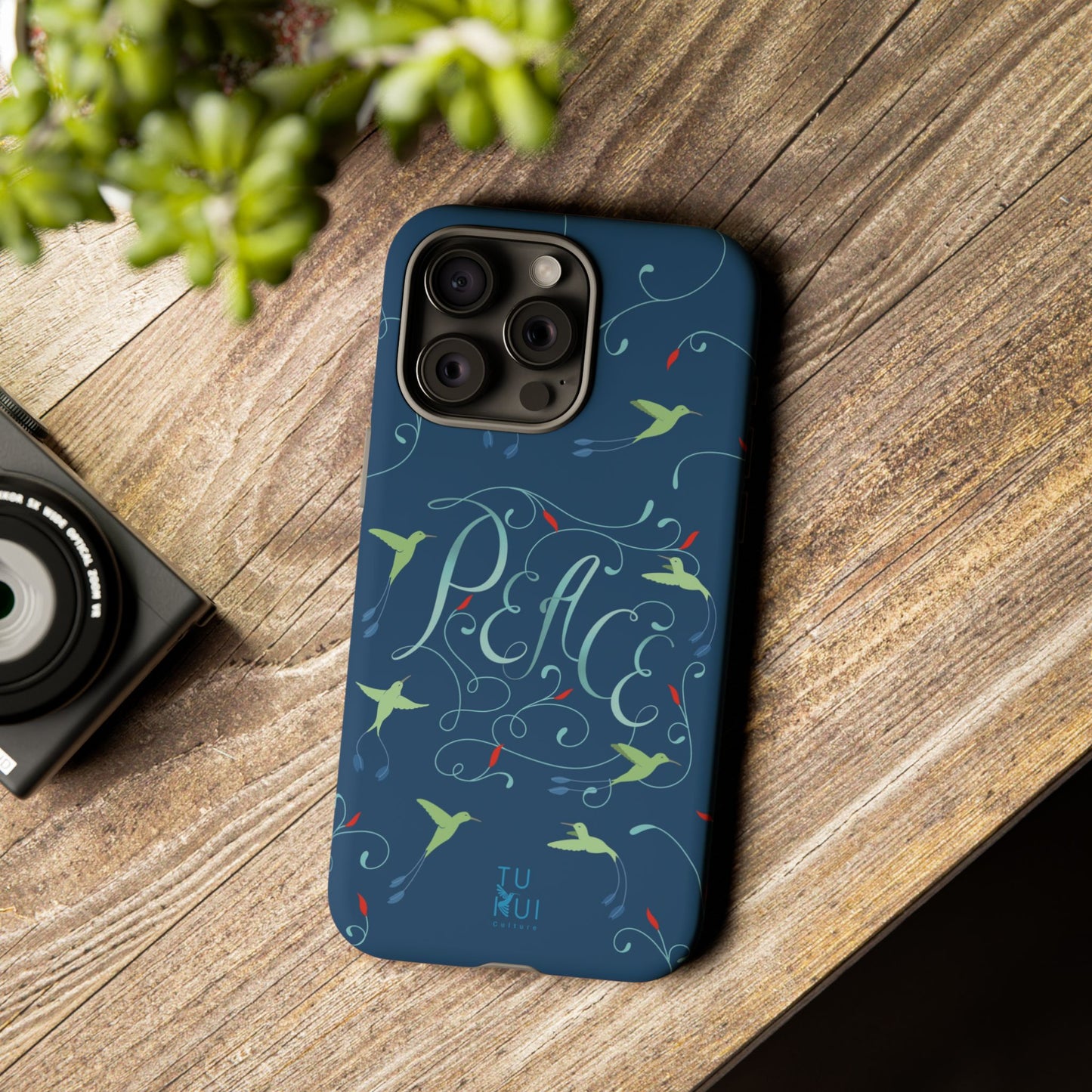 Phone Case - Hummingbirds & Flowers with Peace Lettering