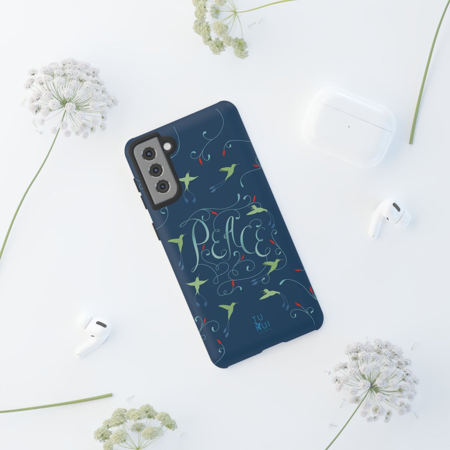 Phone Case - Hummingbirds & Flowers with Peace Lettering