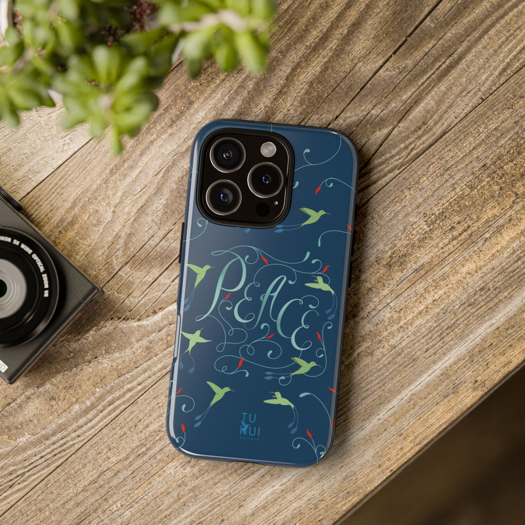 Phone Case - Hummingbirds & Flowers with Peace Lettering