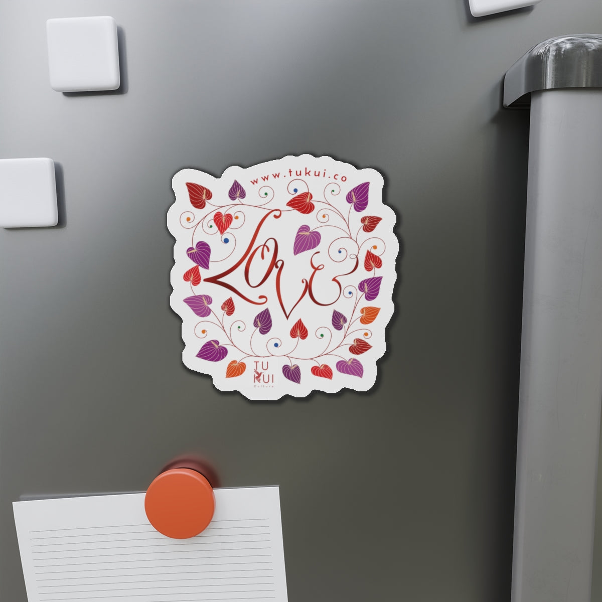 Love Floral Die-Cut Magnet — Heart Vine Refrigerator Sticker (Valentine Gift)