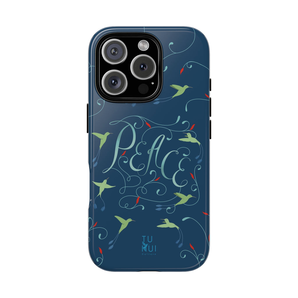 Phone Case - Hummingbirds & Flowers with Peace Lettering
