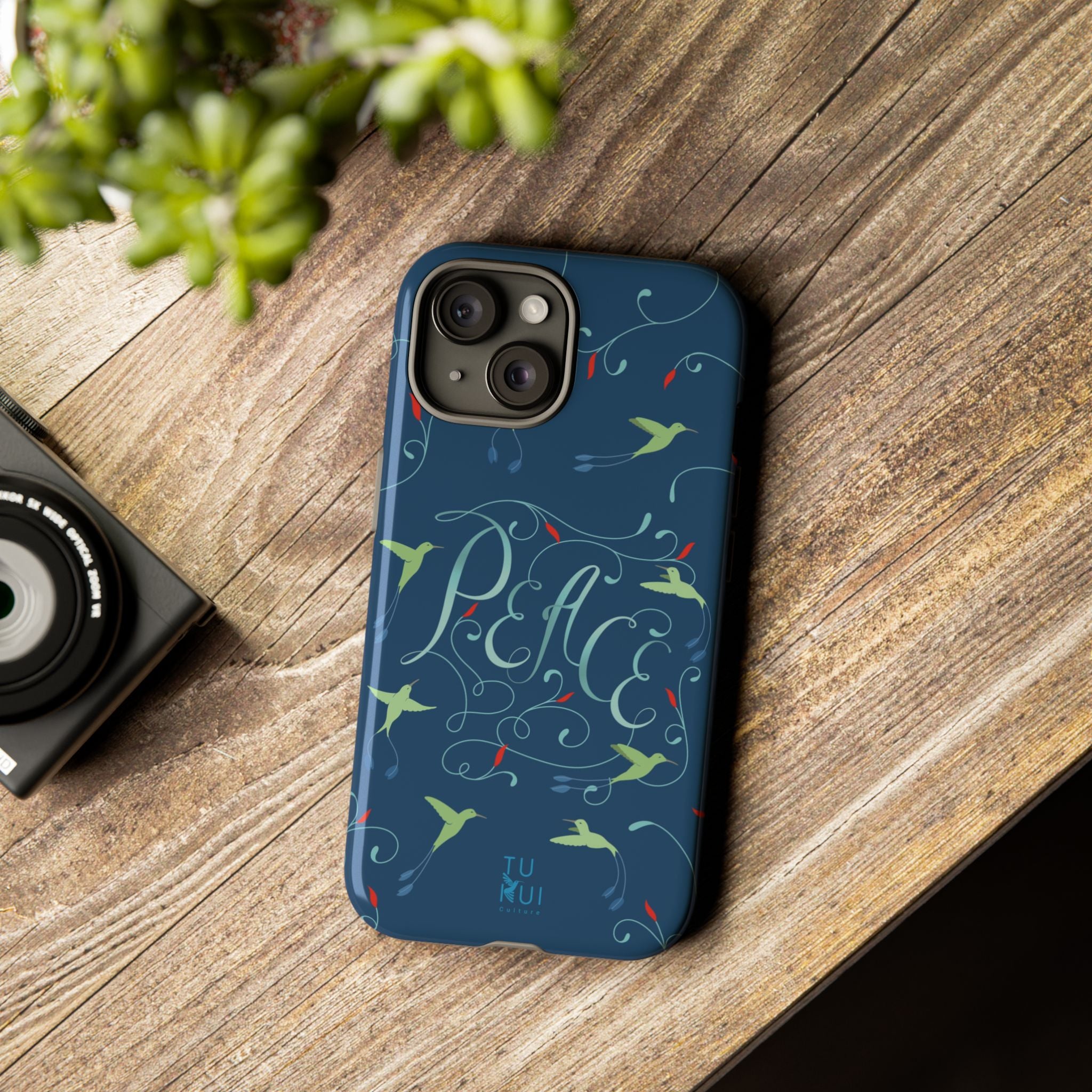 Phone Case - Hummingbirds & Flowers with Peace Lettering