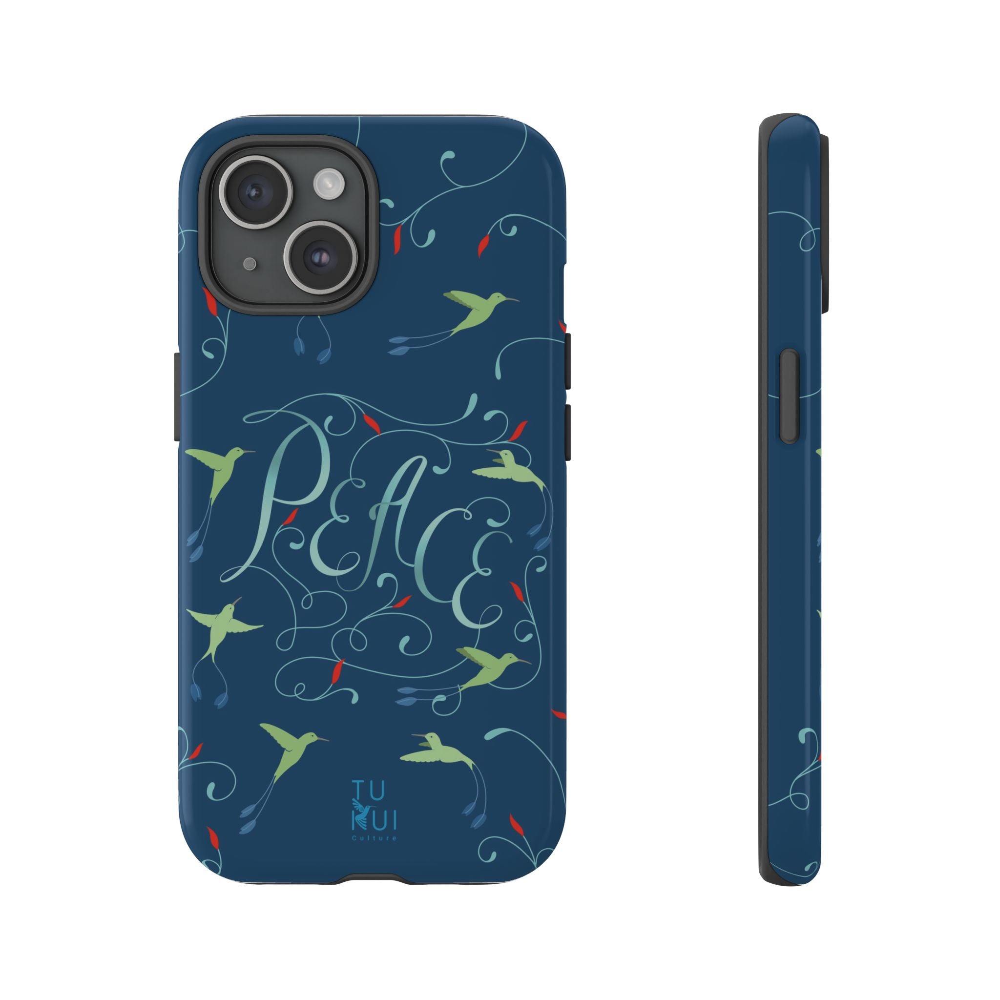 Phone Case - Hummingbirds & Flowers with Peace Lettering