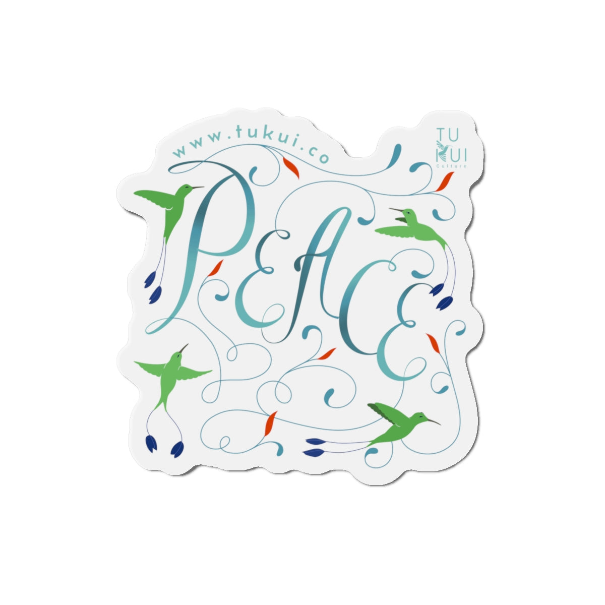Peace Floral Die-Cut Magnet — Hummingbird & Script Refrigerator Magnet