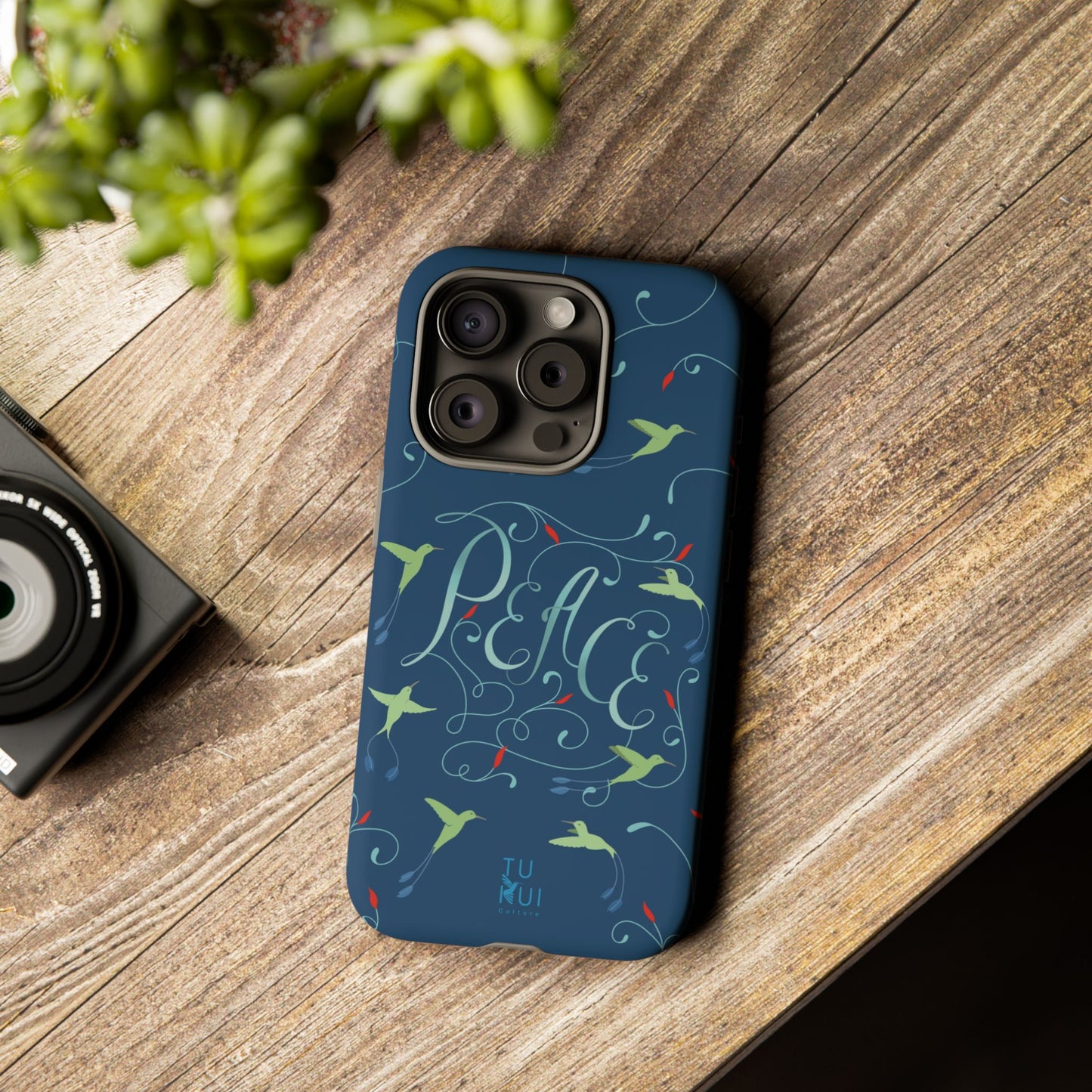 Phone Case - Hummingbirds & Flowers with Peace Lettering