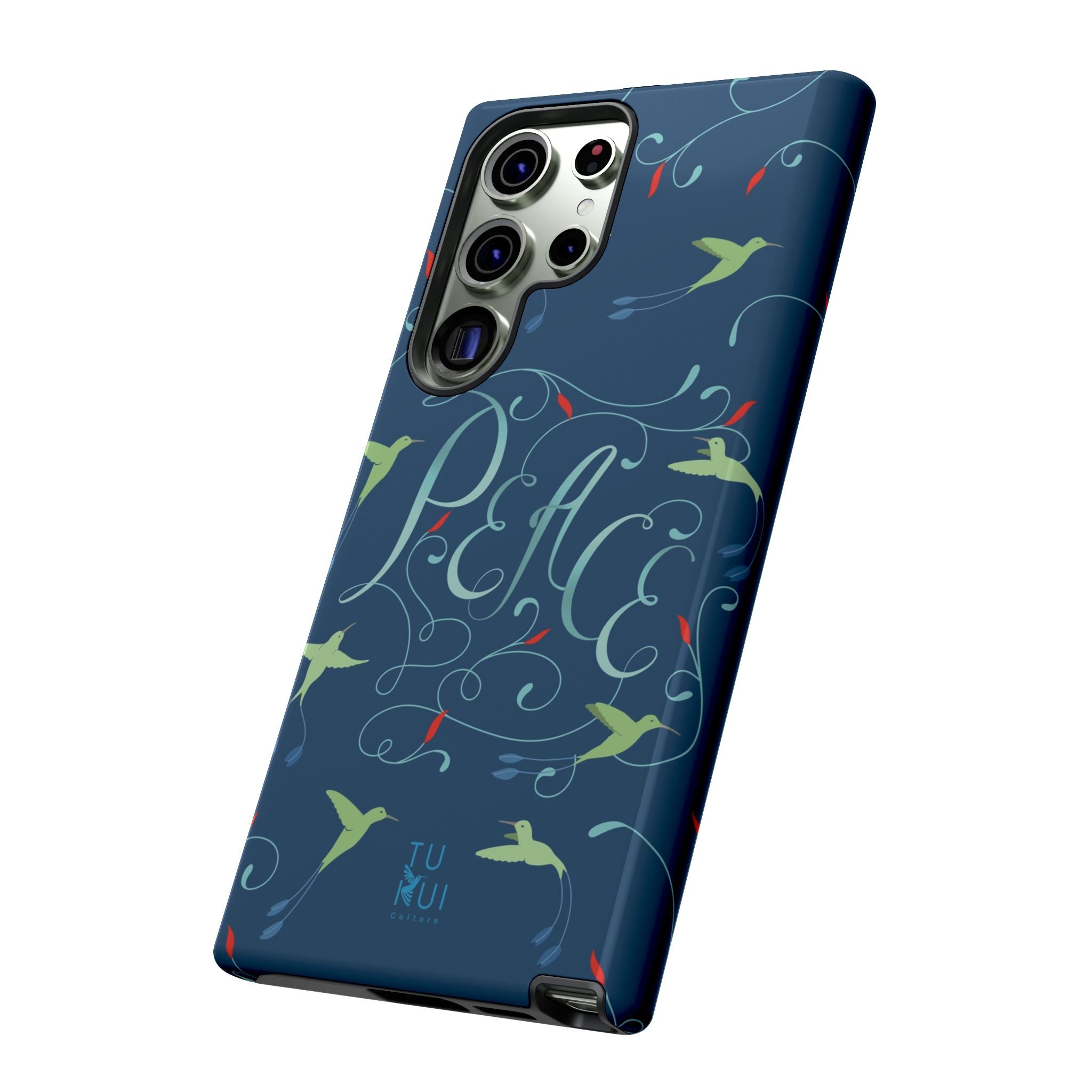 Phone Case - Hummingbirds & Flowers with Peace Lettering