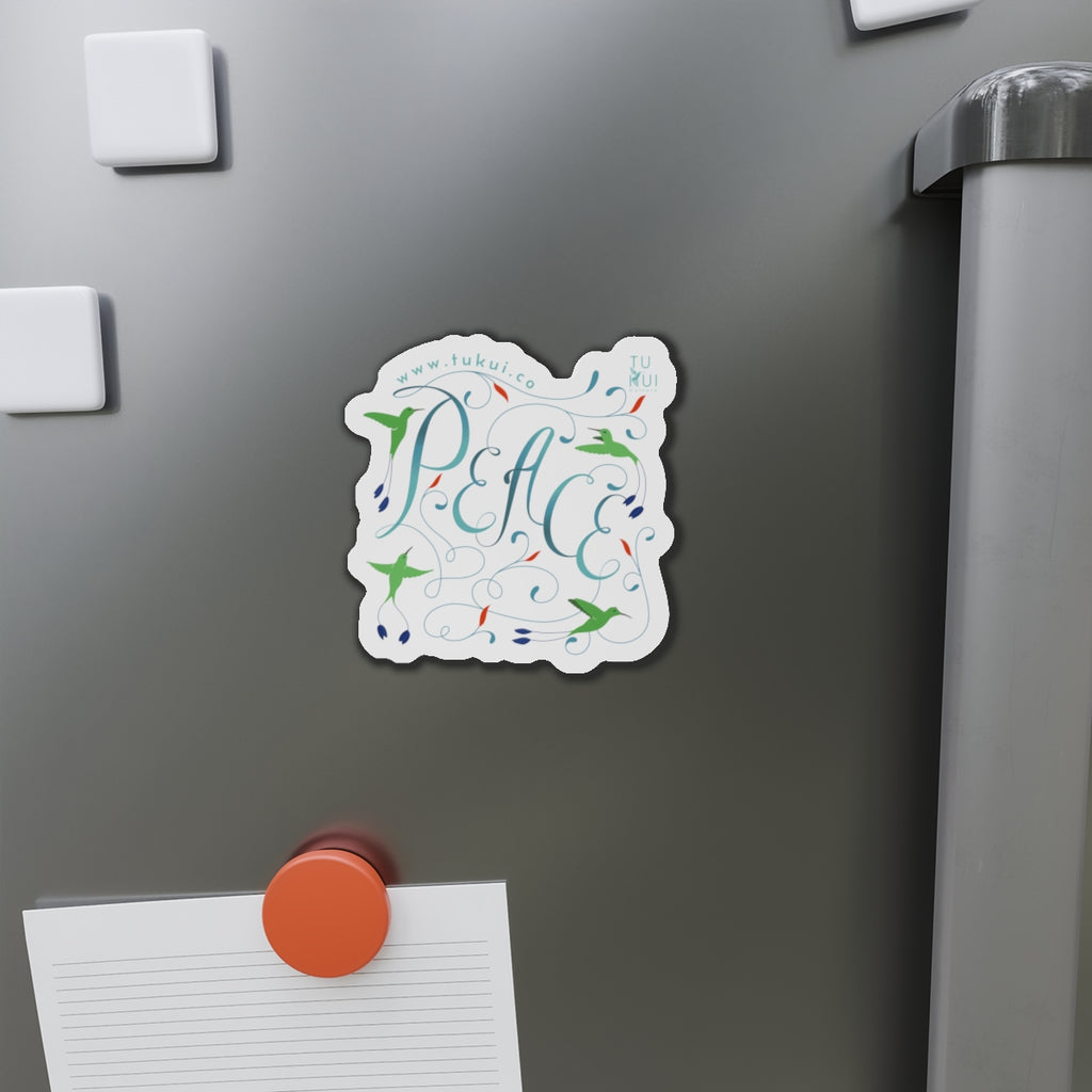 Peace Floral Die-Cut Magnet — Hummingbird & Script Refrigerator Magnet