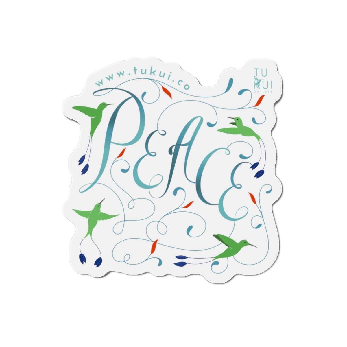 Peace Floral Die-Cut Magnet — Hummingbird & Script Refrigerator Magnet