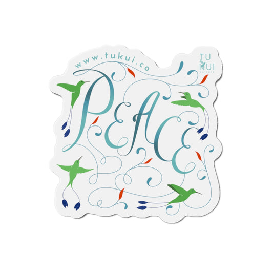 Peace Floral Die-Cut Magnet — Hummingbird & Script Refrigerator Magnet