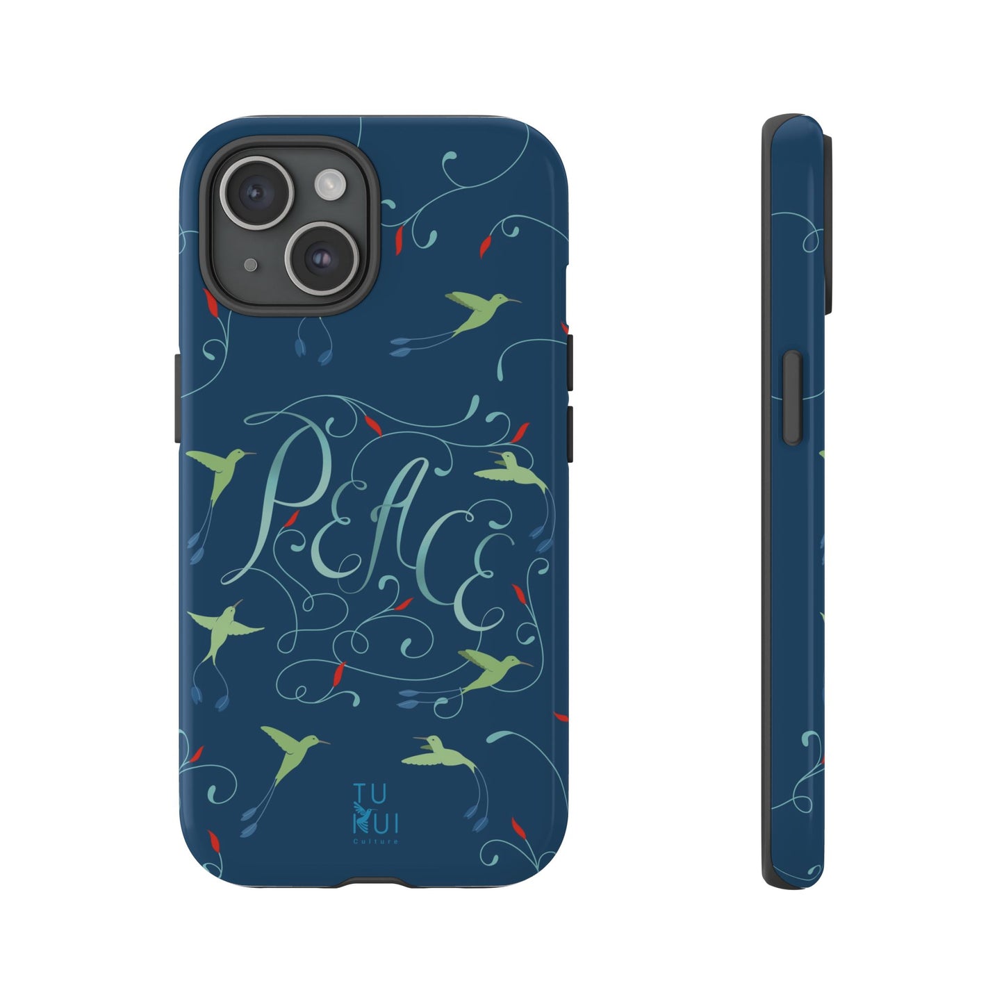 Phone Case - Hummingbirds & Flowers with Peace Lettering