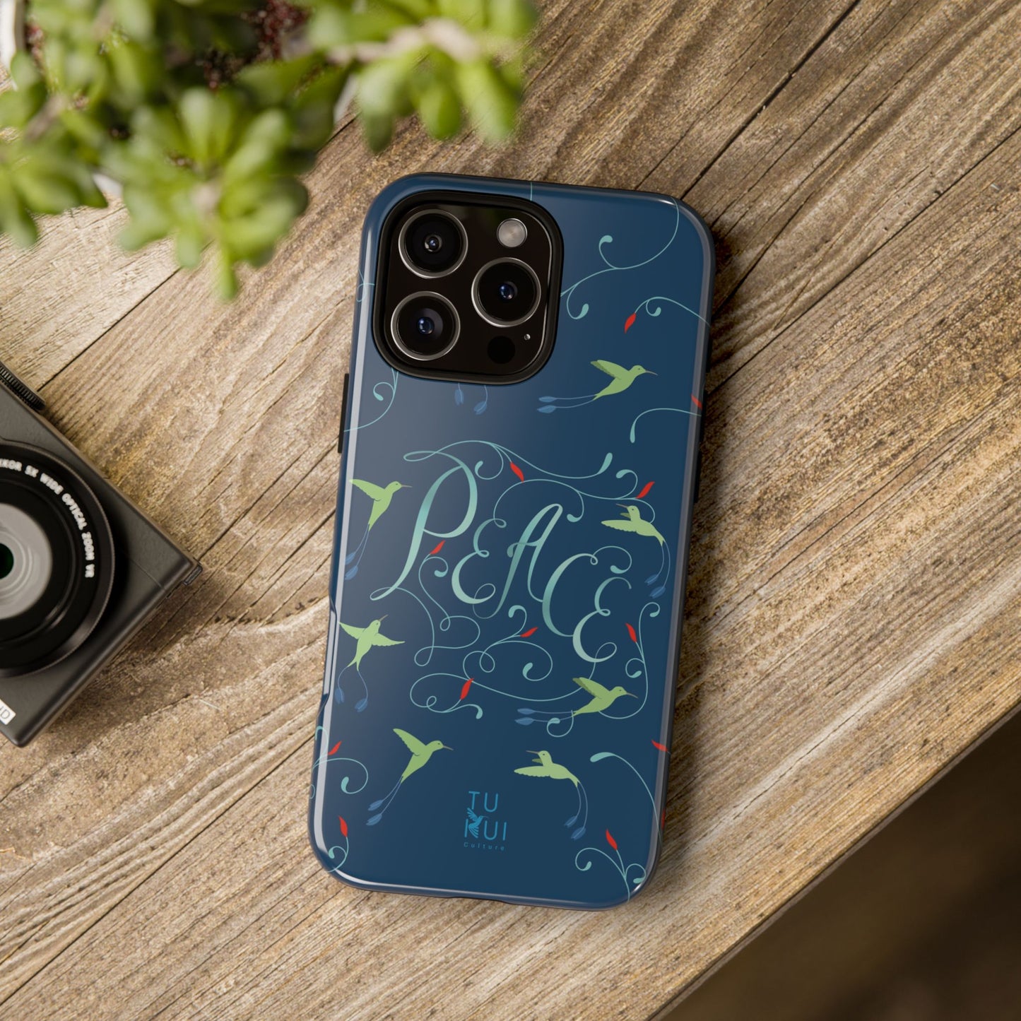Phone Case - Hummingbirds & Flowers with Peace Lettering