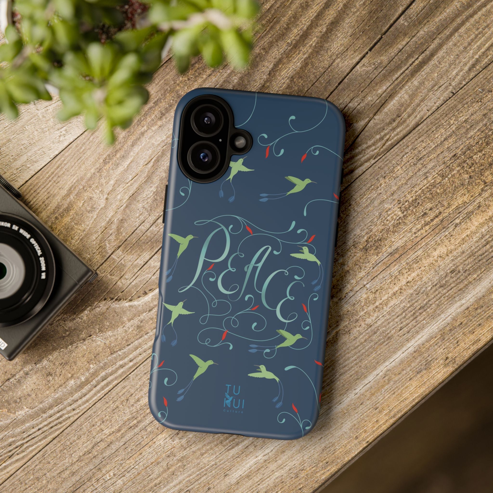 Phone Case - Hummingbirds & Flowers with Peace Lettering