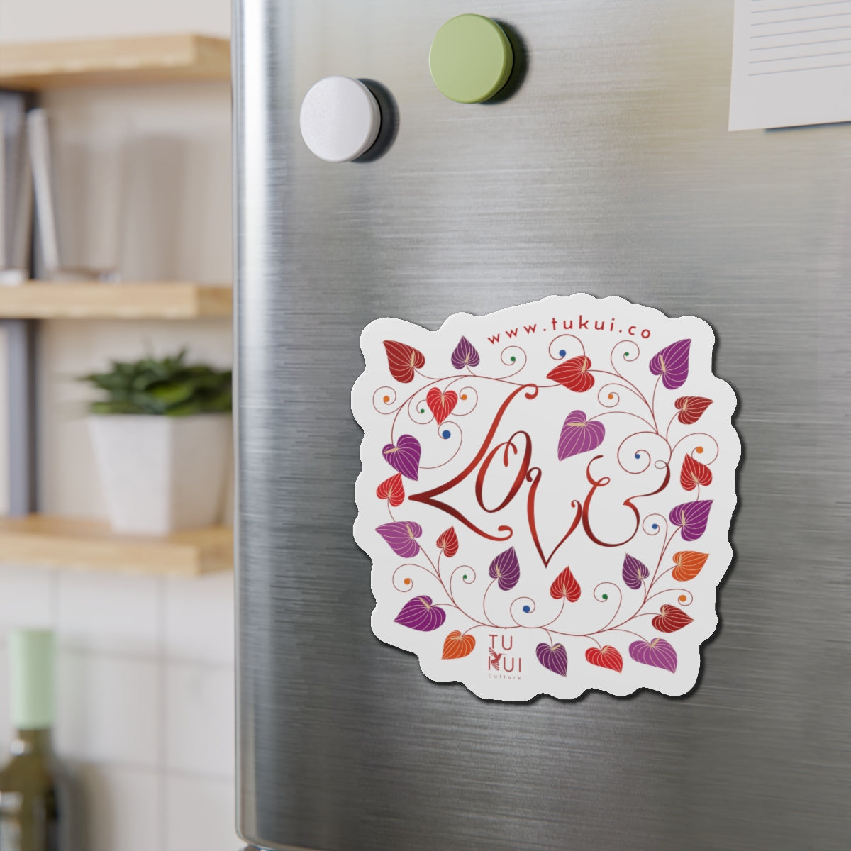 Love Floral Die-Cut Magnet — Heart Vine Refrigerator Sticker (Valentine Gift)