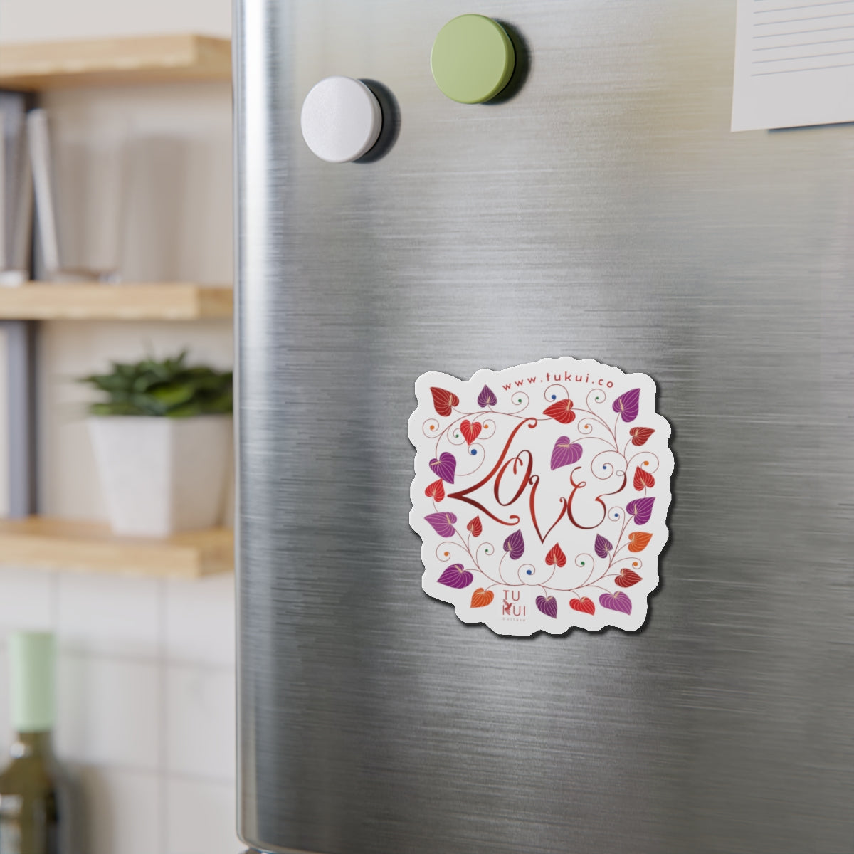 Love Floral Die-Cut Magnet — Heart Vine Refrigerator Sticker (Valentine Gift)