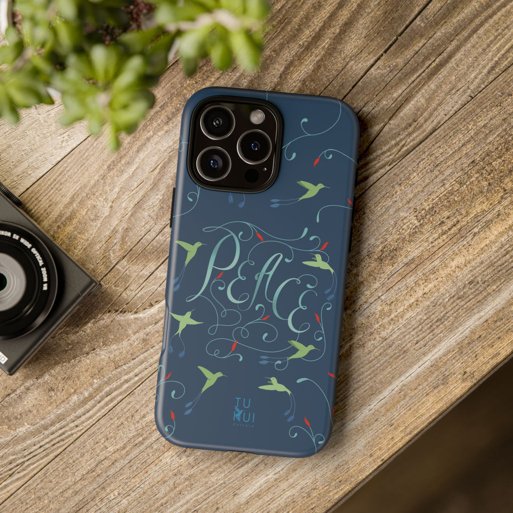 Phone Case - Hummingbirds & Flowers with Peace Lettering
