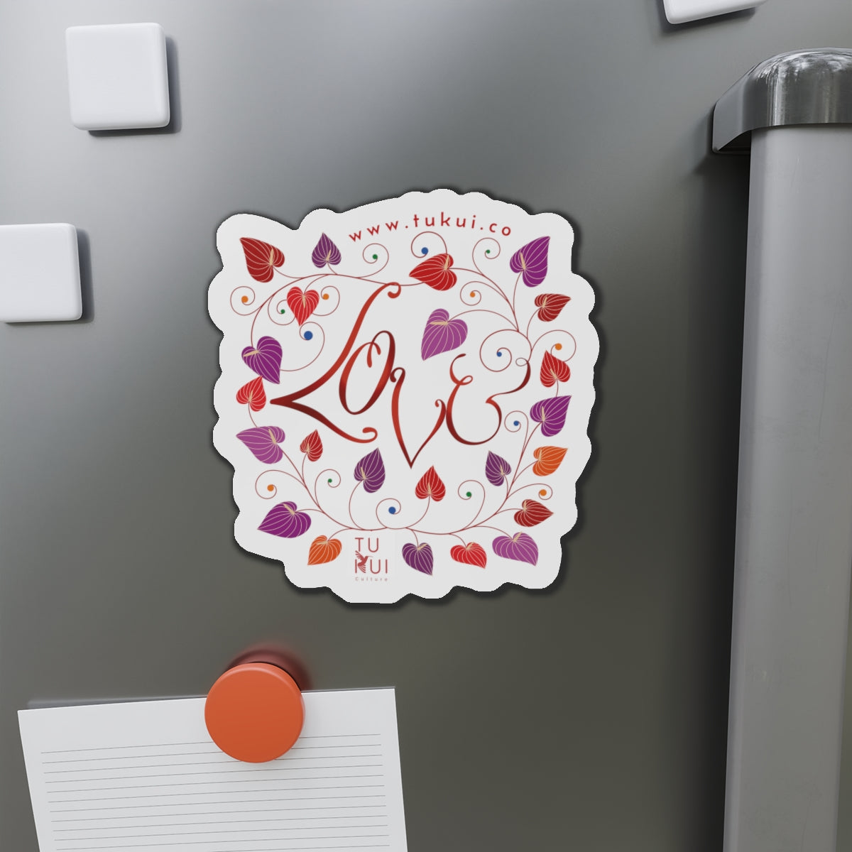 Love Floral Die-Cut Magnet — Heart Vine Refrigerator Sticker (Valentine Gift)