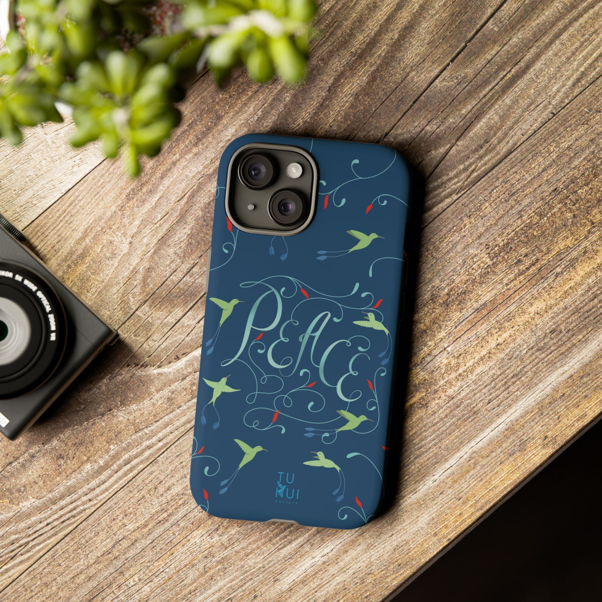 Phone Case - Hummingbirds & Flowers with Peace Lettering