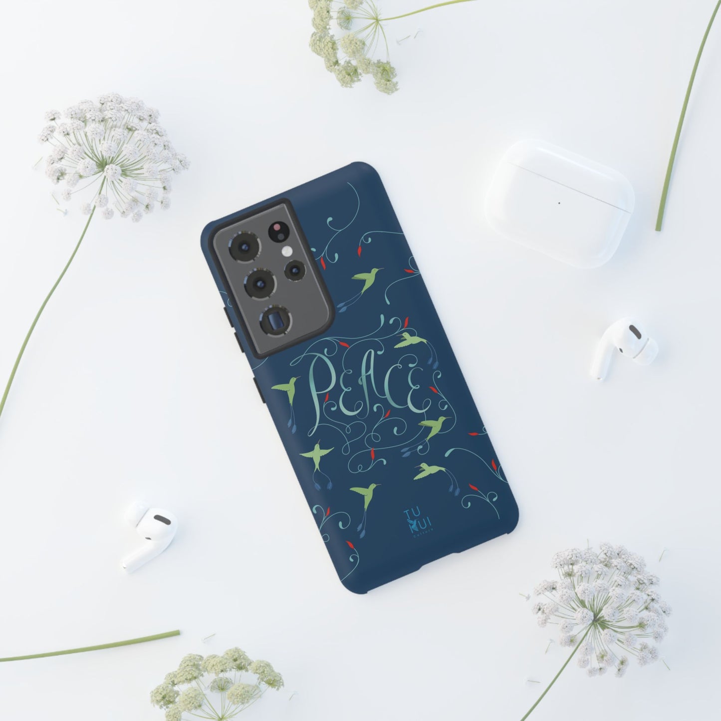 Phone Case - Hummingbirds & Flowers with Peace Lettering