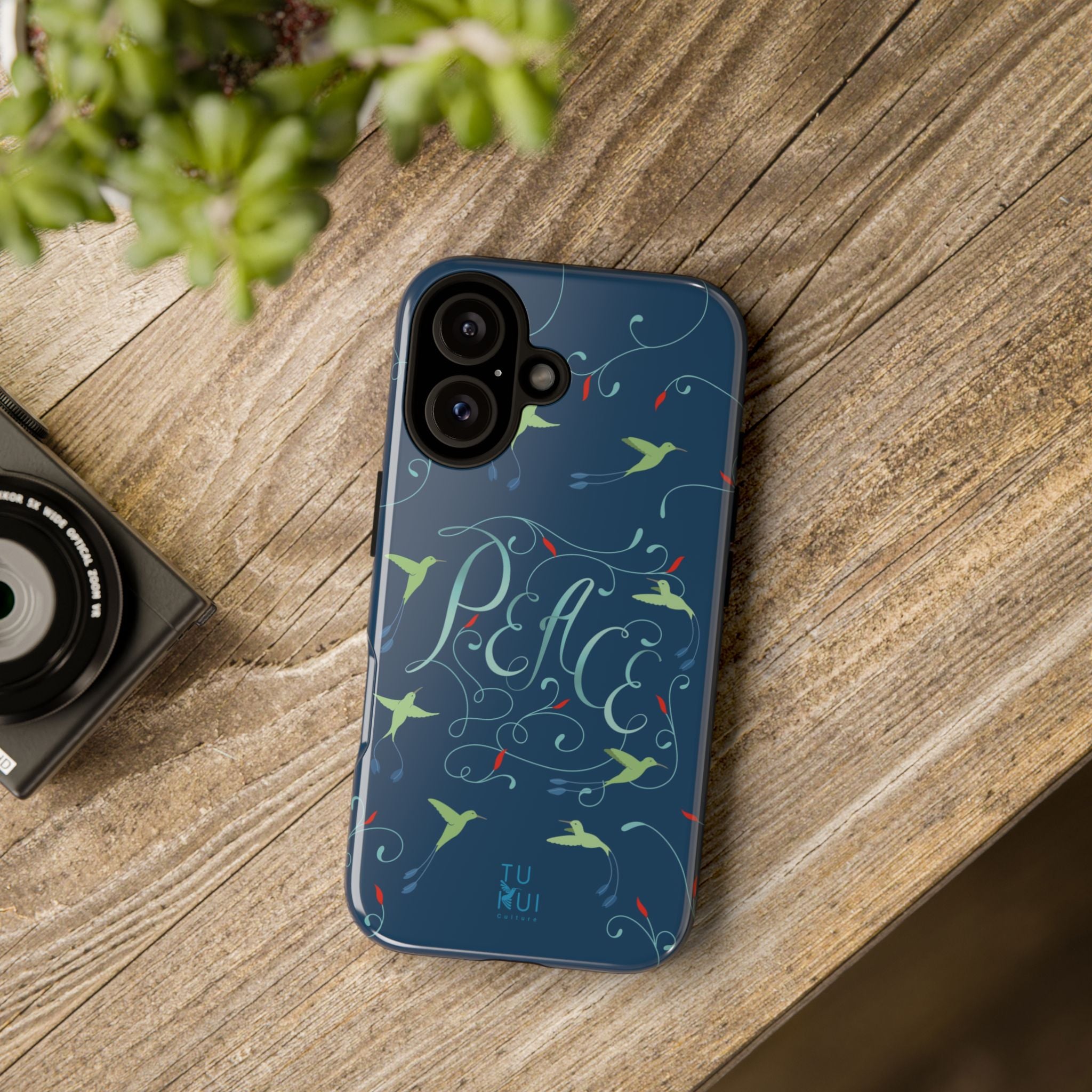 Phone Case - Hummingbirds & Flowers with Peace Lettering