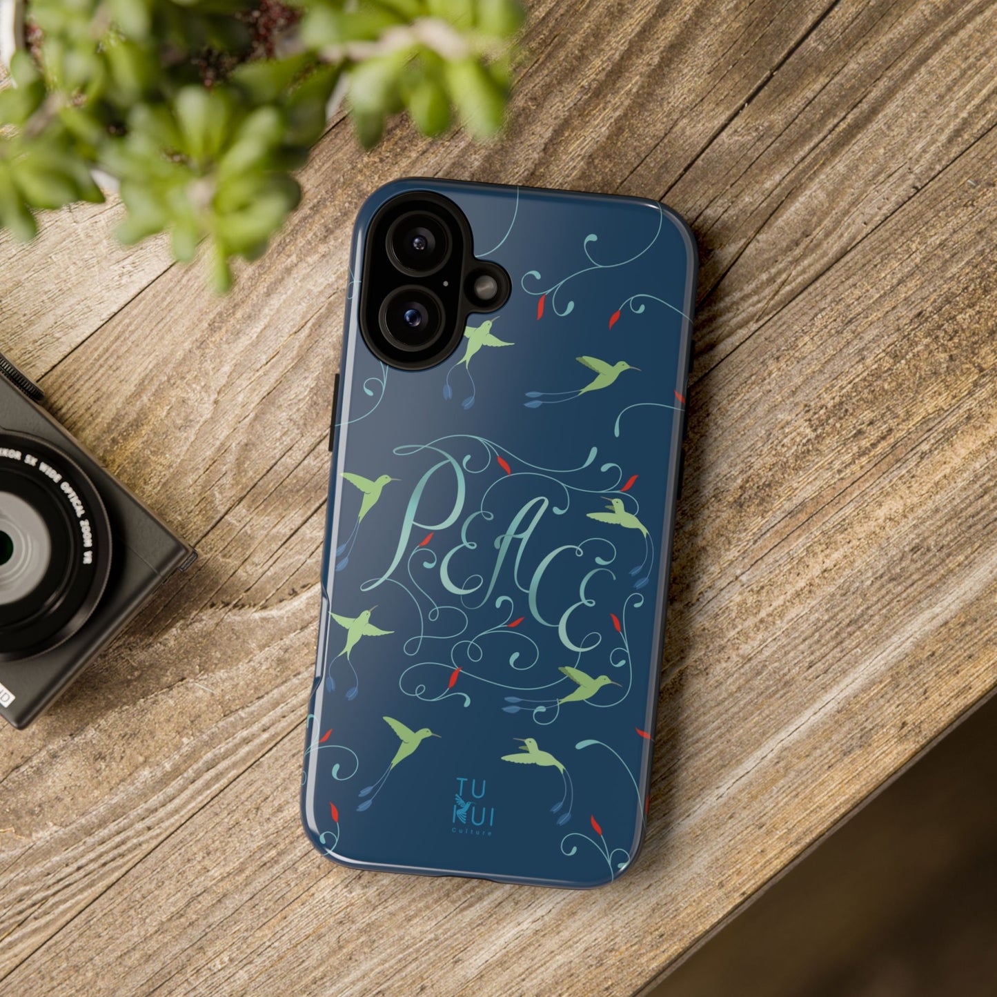Phone Case - Hummingbirds & Flowers with Peace Lettering