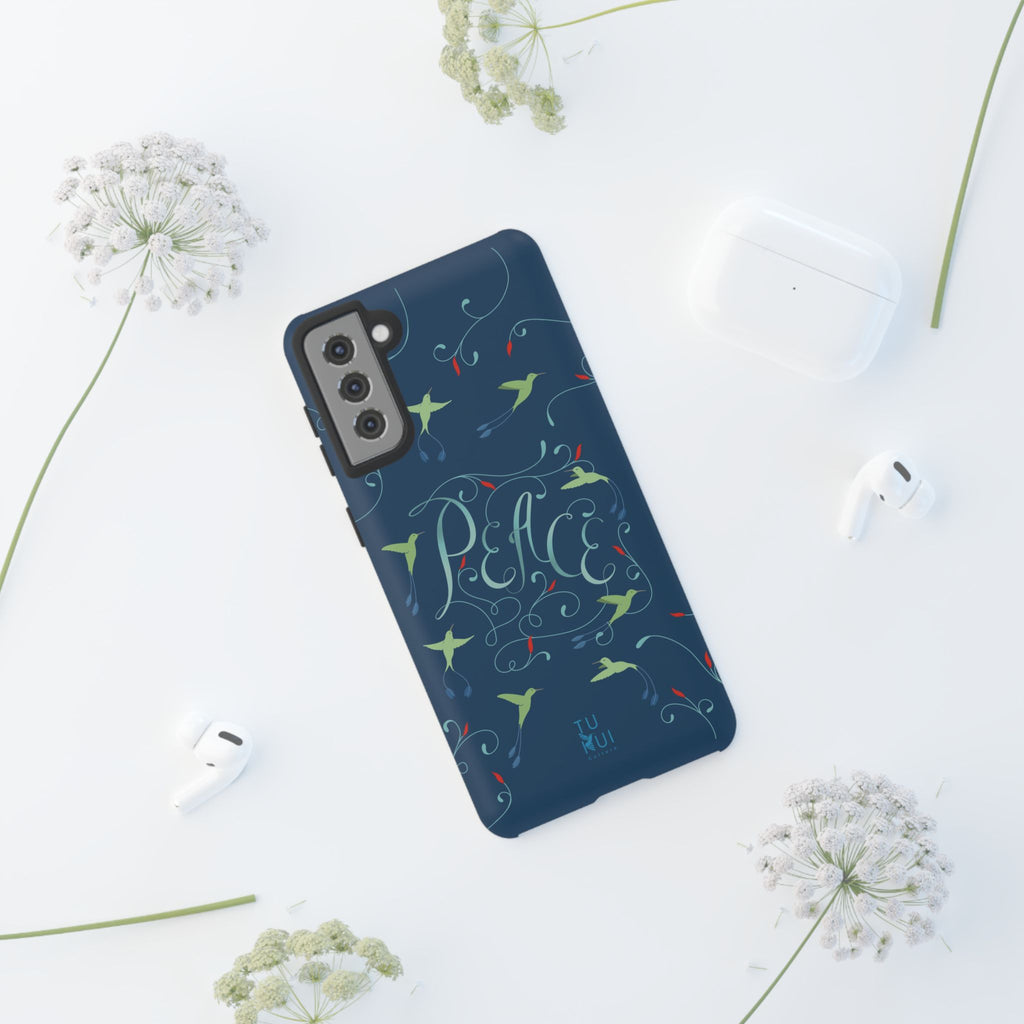 Phone Case - Hummingbirds & Flowers with Peace Lettering