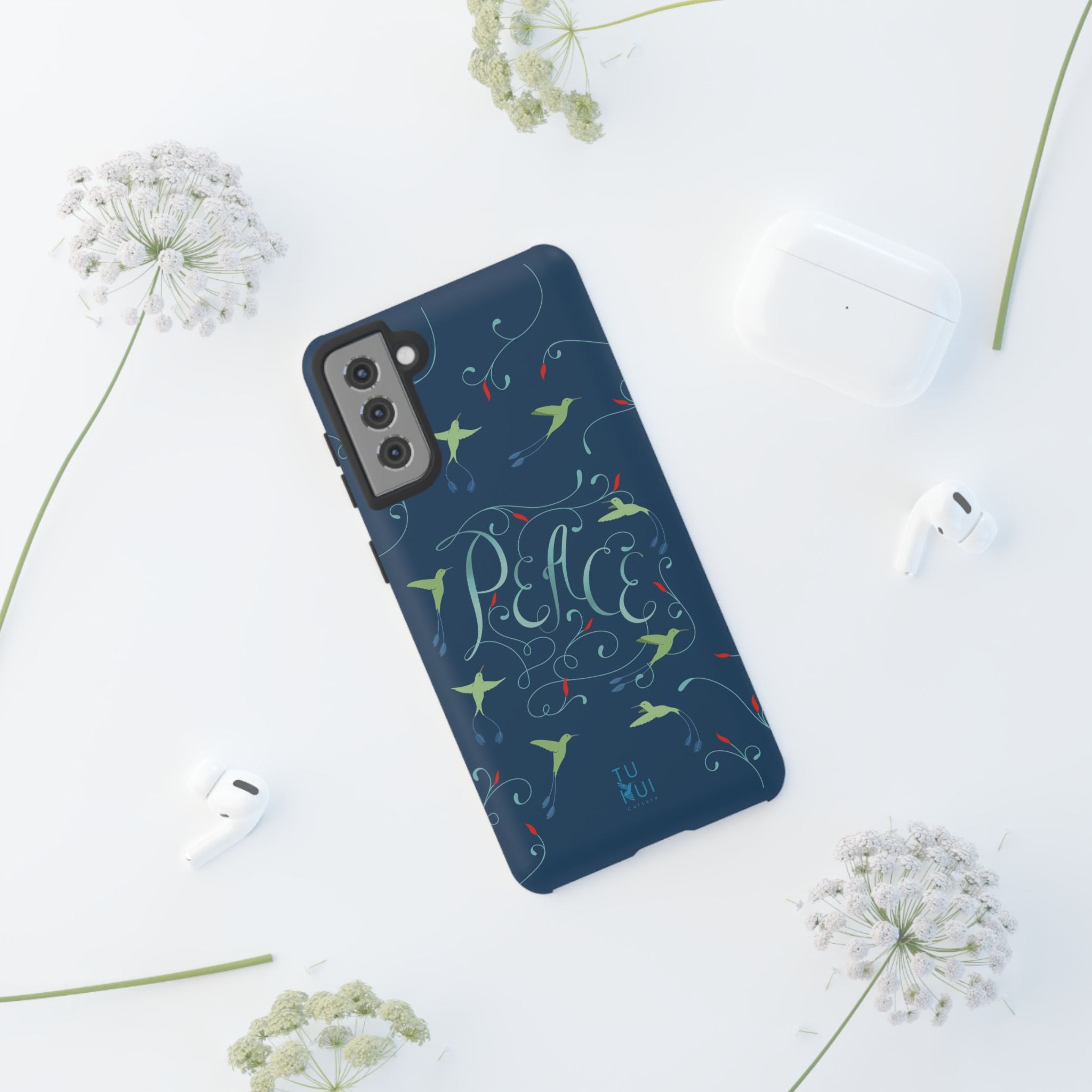 Phone Case - Hummingbirds & Flowers with Peace Lettering