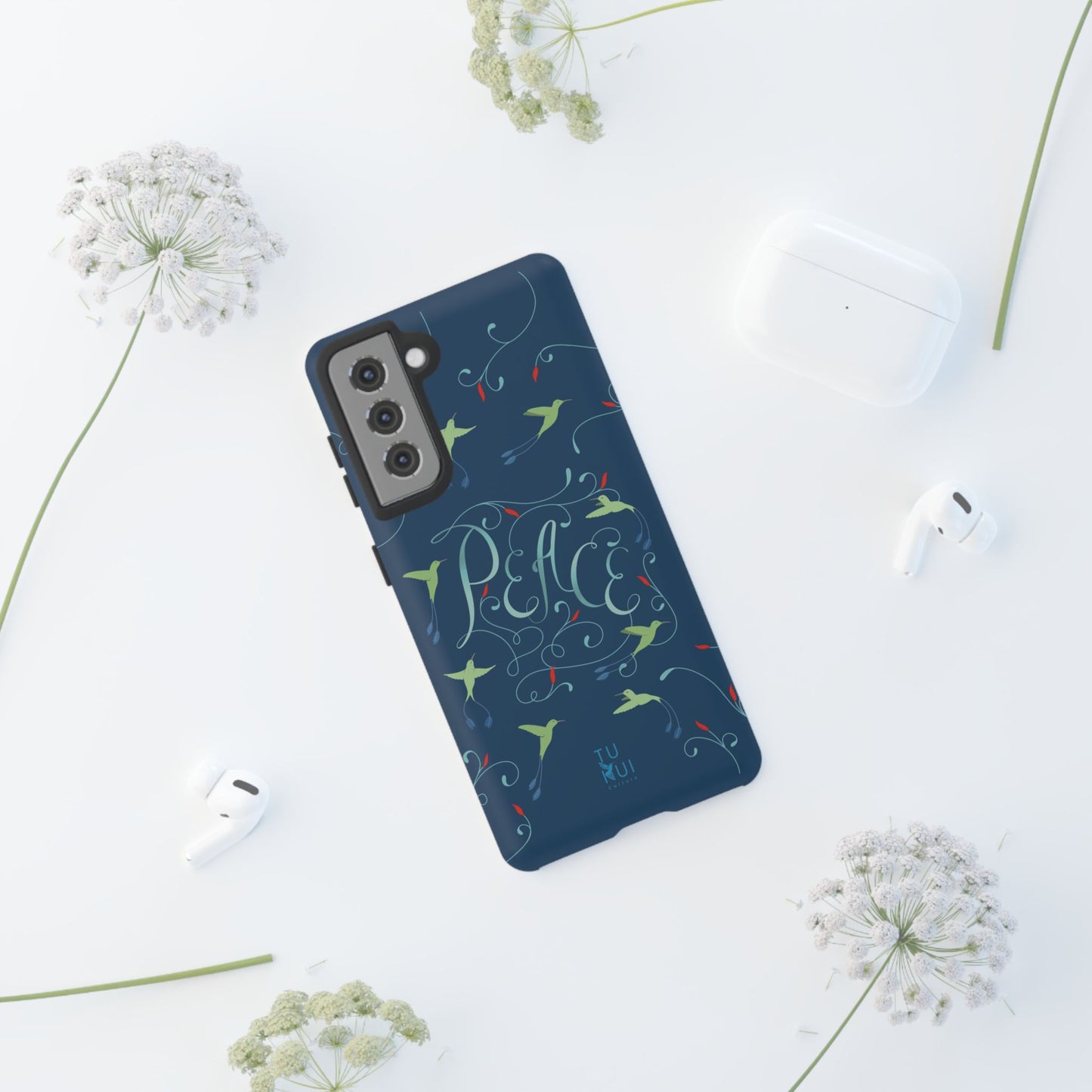 Phone Case - Hummingbirds & Flowers with Peace Lettering