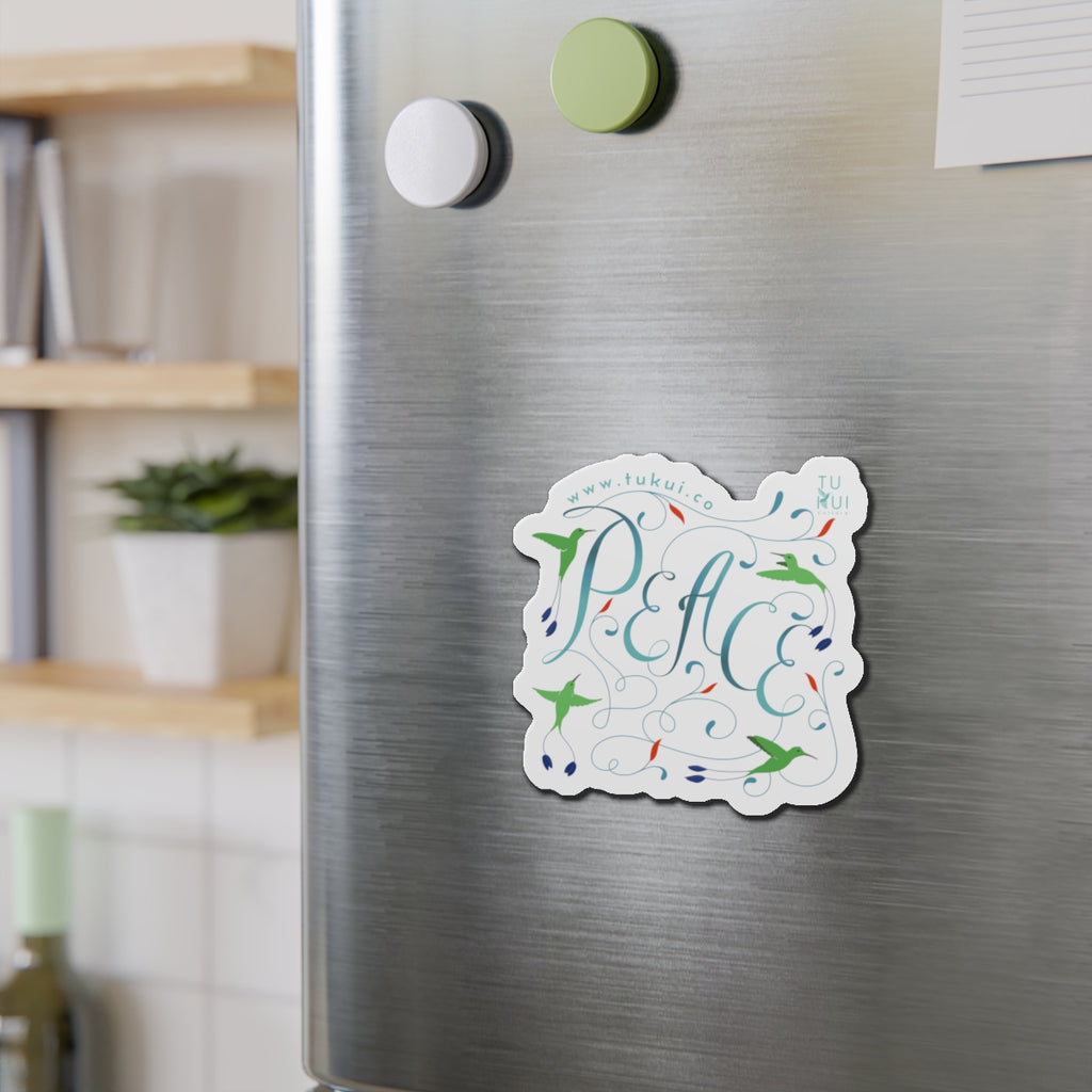 Peace Floral Die-Cut Magnet — Hummingbird & Script Refrigerator Magnet