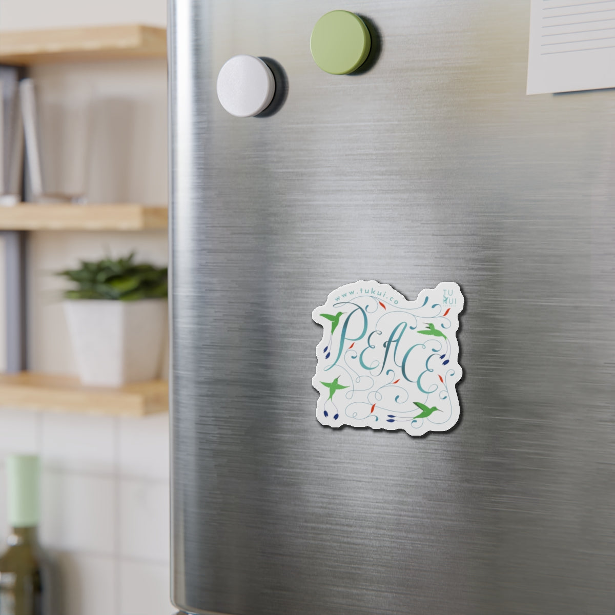 Peace Floral Die-Cut Magnet — Hummingbird & Script Refrigerator Magnet