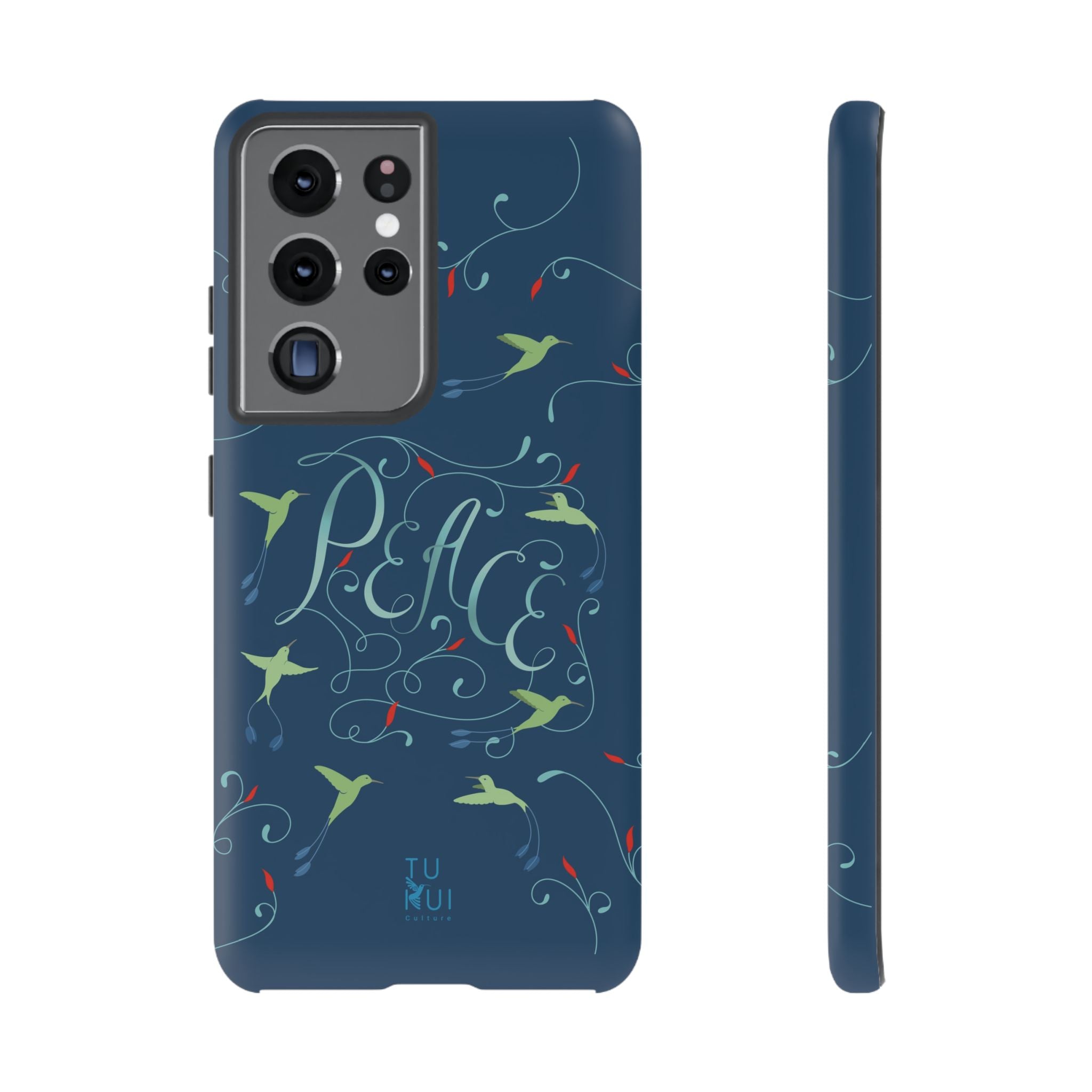 Phone Case - Hummingbirds & Flowers with Peace Lettering