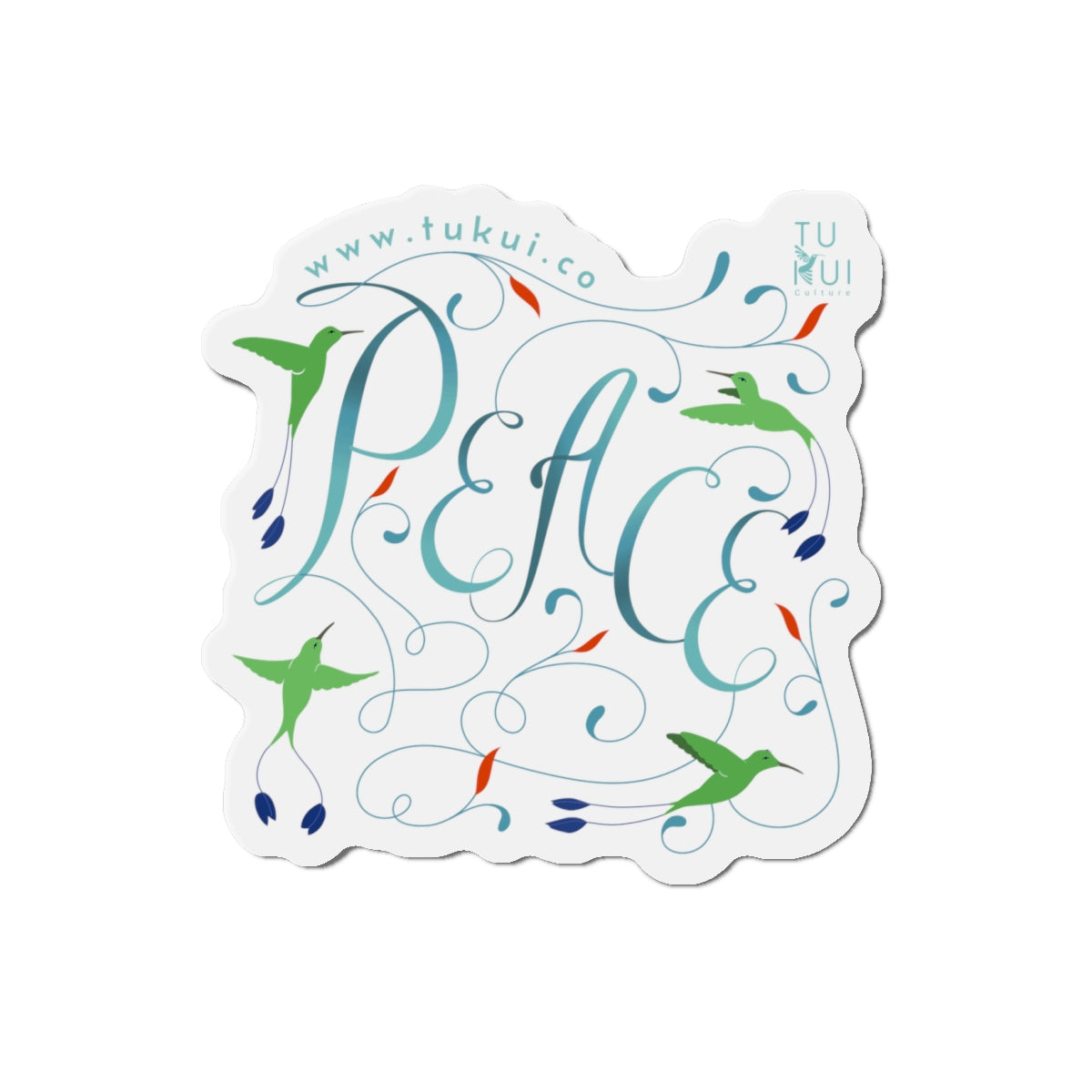 Peace Floral Die-Cut Magnet — Hummingbird & Script Refrigerator Magnet
