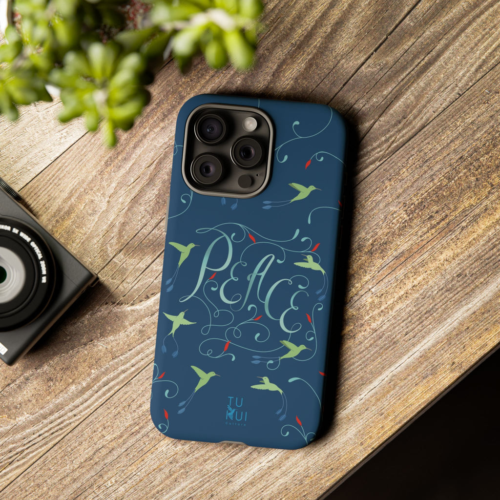 Phone Case - Hummingbirds & Flowers with Peace Lettering