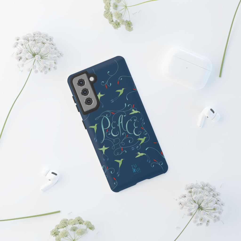 Phone Case - Hummingbirds & Flowers with Peace Lettering